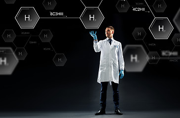 Image showing scientist with virtual chemical formula projection