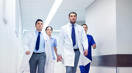 Image showing group of medics walking along hospital