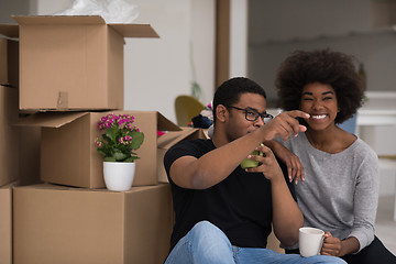 Image showing African American couple relaxing in new house