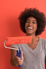 Image showing black woman painting wall