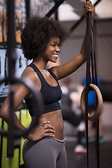 Image showing portrait of black women after workout dipping exercise