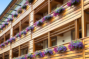 Image showing Flowers on Chalet balcony