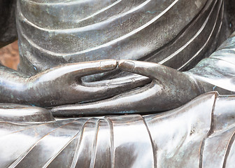 Image showing Detail of Buddha statue with Dhyana hand position, the gesture o