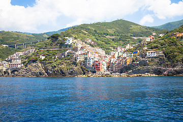 Image showing Riomaggiore in Cinque Terre, Italy - Summer 2016 - view from the