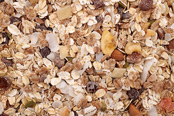 Image showing Background of muesli - cereal with seeds, fruit and nuts