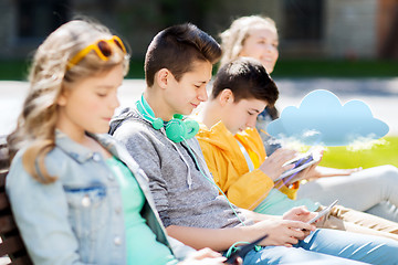 Image showing happy teenage boy with tablet pc and headphones