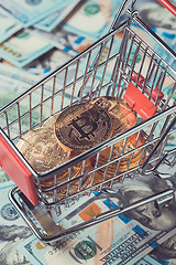 Image showing Shopping cart with bitcoins