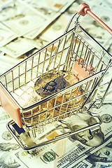 Image showing Shopping cart with bitcoins