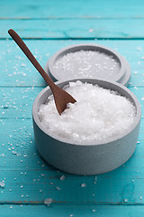 Image showing sea salt on wooden background