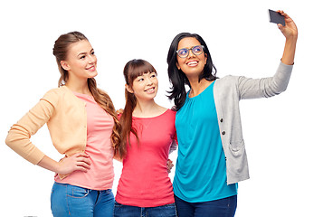 Image showing international group of happy women taking selfie