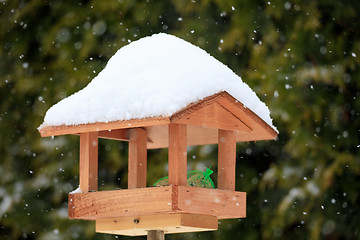 Image showing simple bird feeder in winter garden