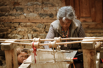 Image showing Weaving woman in Nepal