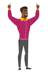 Image showing Businessman standing with raised arms up.