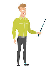 Image showing Caucasian business man holding pointer stick.