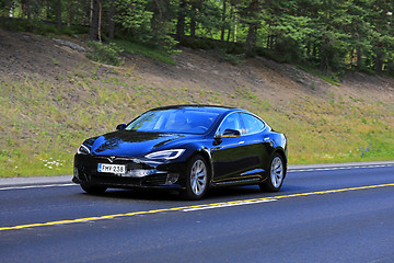 Image showing New Black Tesla Model S on the Road