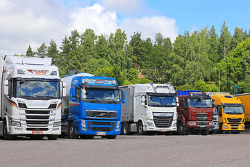 Image showing Commercial Heavy Trucks Parked on a Truck Stop 