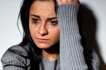 Image showing close up of unhappy crying woman