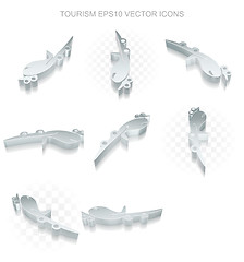 Image showing Vacation icons set: different views of metallic Airplane, transparent shadow, EPS 10 vector.