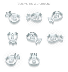 Image showing Money icons set: different views of metallic Money Bag, transparent shadow, EPS 10 vector.