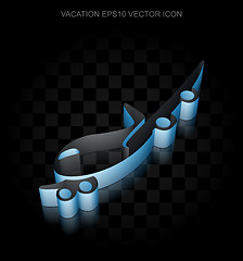 Image showing Tourism icon: Blue 3d Airplane made of paper, transparent shadow, EPS 10 vector.