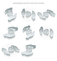 Image showing Insurance icons set: different views of metallic Heart And Palm, transparent shadow, EPS 10 vector.