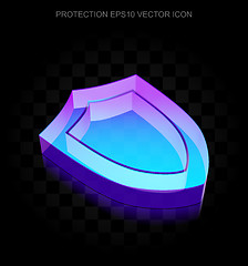 Image showing Security icon: 3d neon glowing Shield made of glass, EPS 10 vector.