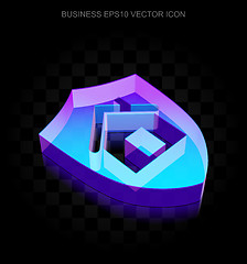 Image showing Business icon: 3d neon glowing Shield made of glass, EPS 10 vector.