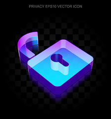 Image showing Protection icon: 3d neon glowing Opened Padlock made of glass, EPS 10 vector.