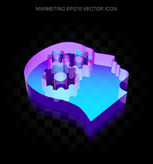 Image showing Marketing icon: 3d neon glowing Head With Gears made of glass, EPS 10 vector.