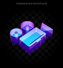 Image showing Vacation icon: 3d neon glowing Camera made of glass, EPS 10 vector.