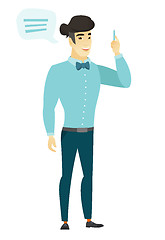 Image showing Young asian businessman with speech bubble.