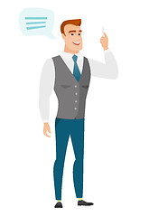 Image showing Young caucasian businessman with speech bubble.