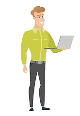 Image showing Business man using laptop vector illustration.