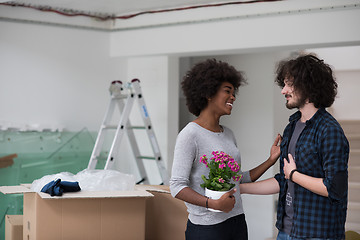 Image showing multiethnic couple moving into a new home