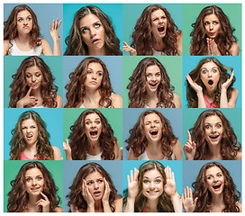 Image showing The young woman\'s portrait with different emotions