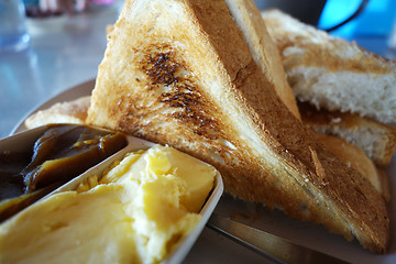 Image showing French toast with butter and kaya