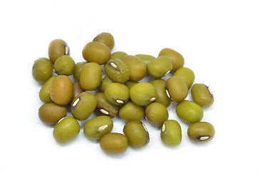 Image showing Pile of raw green mung beans 