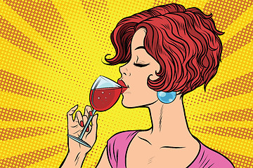 Image showing Woman drinking red wine
