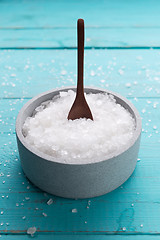 Image showing sea salt on wooden background