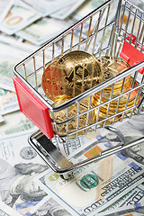 Image showing Shopping cart with bitcoins