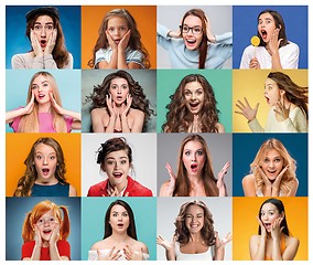 Image showing The collage from portraits of women with shocked facial expression