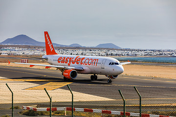 Image showing ARECIFE, SPAIN - APRIL, 15 2017: AirBus A320 of easyjet.com read