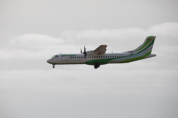 Image showing ARECIFE, SPAIN - APRIL, 15 2017: ATR 72 of Binter landing at Lan