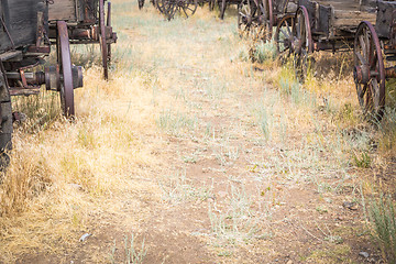 Image showing Abstract of Vintage Antique Wood Wagons and Wheels.