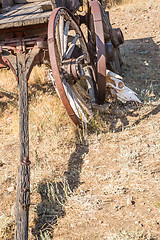 Image showing Abstract of Vintage Antique Wood Wagons and Wheels.