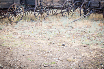 Image showing Abstract of Vintage Antique Wood Wagons and Wheels.