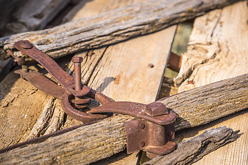 Image showing Abstract of Vintage Antique Wood Wagon Parts.