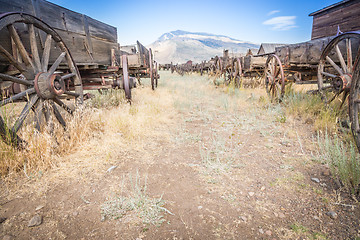 Image showing Abstract of Vintage Antique Wood Wagons and Wheels.