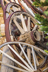 Image showing Abstract of Vintage Antique Wood Wagon Wheels.