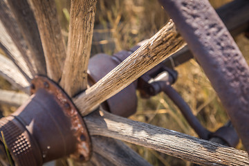Image showing Abstract of Vintage Antique Wood Wagon Wheel.